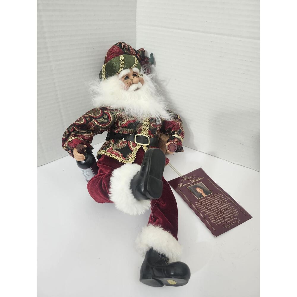 Karen Didion Originals Sitting Wine Santa Claus Figurine Holiday Decor